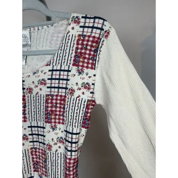 Vintage 90s Y2K Patchwork Thermal Floral NOS NWT Bodysuit M Cottagecore Fairy - Picture 5 of 6